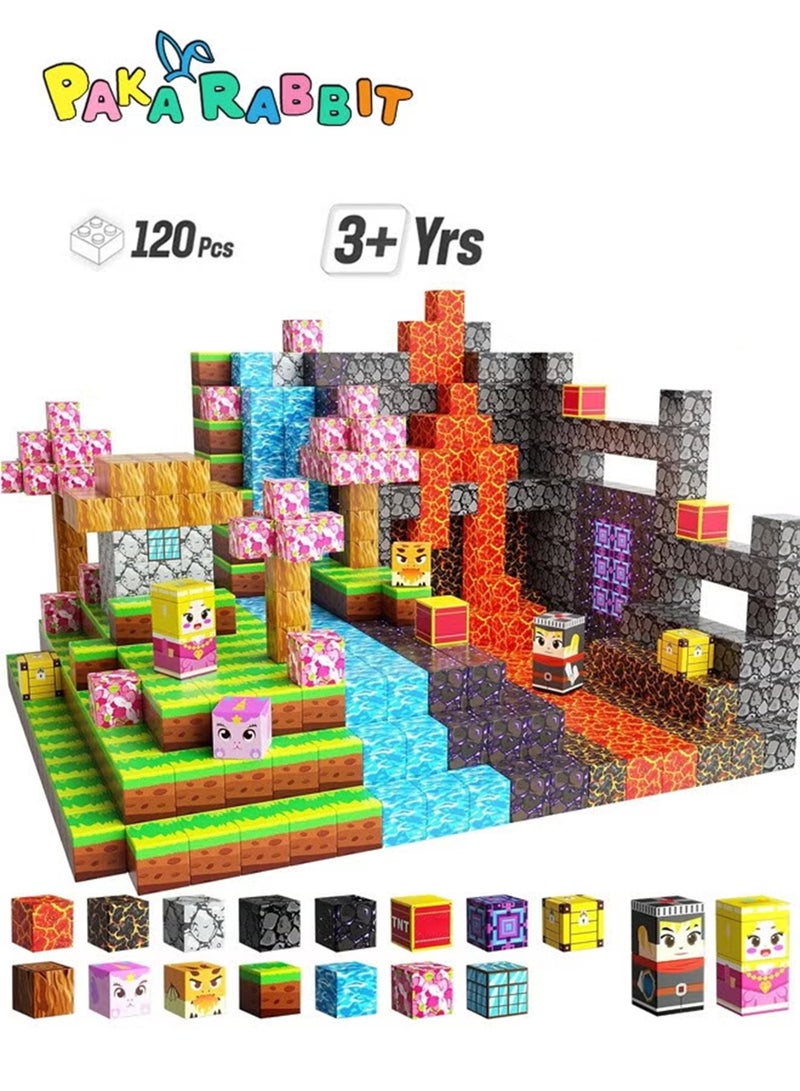 Paka Rabbit 120PCS High-Strength Magnetic Blocks - Build Mine Magnet World Magic Portal Set, Magnetic Tiles 1" Building Blocks Toddler Toys STEM Sensory Toys for 3+ Year Old Boys & Girls, Creative Kids Games. - Image 1